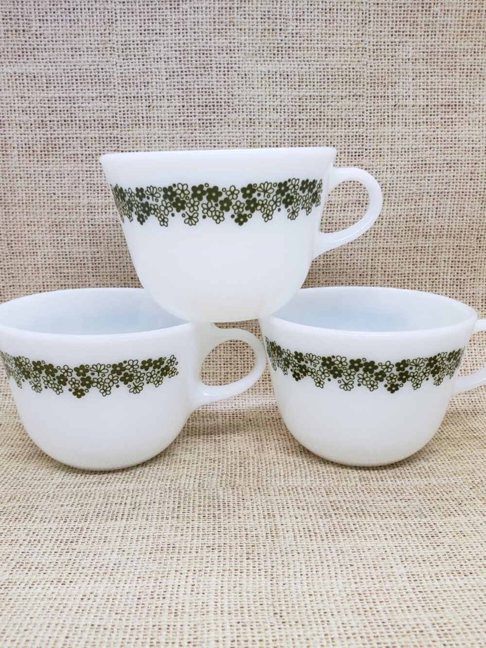 3 Pyrex Spring Blossom Mugs White Green Flower Crazy Daisy Corelle Compatibles - Picture 3 of 10